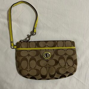 Coach Brown and Yellow Wristlet